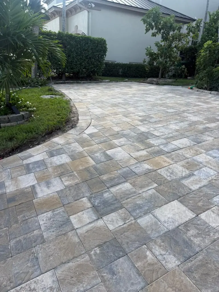 Newly installed paver driveway