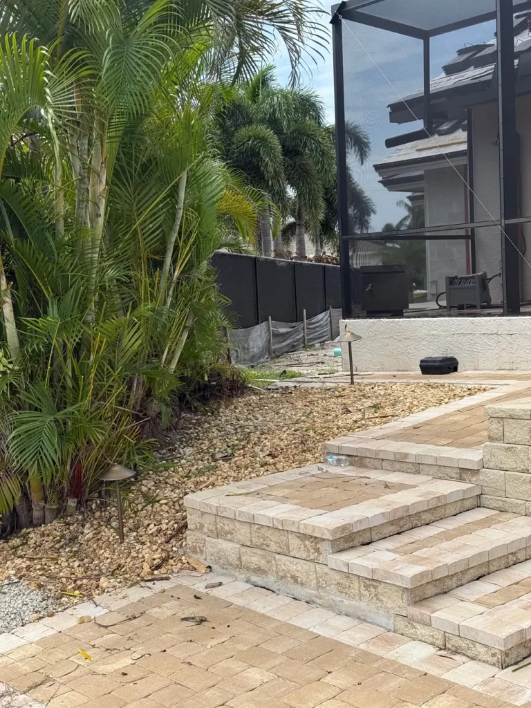 Paver steps and palm garden landscaping